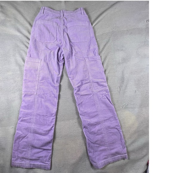 Y2K Corduroy Cargo Pants 100% Cotton Lilac Womens 5 Retro Wide Leg Baggy Trendy - Picture 2 of 9
